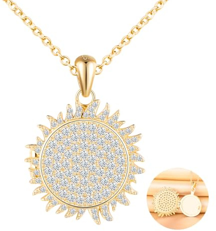 MICSAVI Sonne Anhänger Personalisierte Foto Kette Silber 925 für Damen, Zirkonia Sonne Halskette Medaillon für Ehefrau Freundin Öffnen Bilder Kette für Frauen Mädchen Teenager