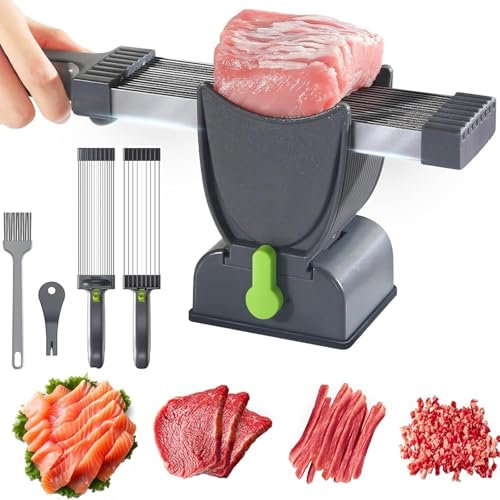 Meat Slicer Machine, Stainless Steel Meat Slicer Cutter, Meat Cleaver Food Slicer with 2-4 mm Adjustable Thickness Blades, Fresh Meat Cutter for Beef Mutton, Home Cooking BBQ Hot Pot