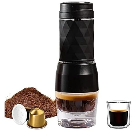 Caffettiera portatile,Macchine da caffè, Macchina for caffè portatile 3 in 1 calda/fredda, macchina for caffè espresso manuale for capsule e macinato, macchina for caffè a pressione manuale, casa, uff