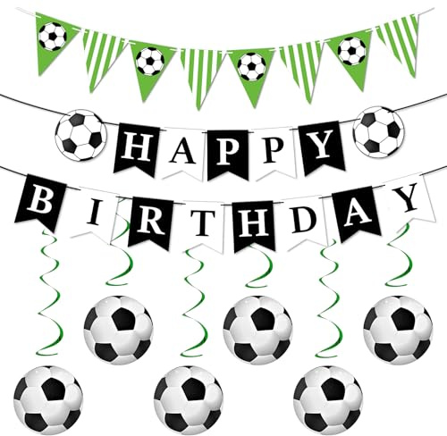 HZHSGLY Football Birthday Banners, Football Birthday Decorations Including Triangle Banner Hanging Football for Boys Kids Party Decorations