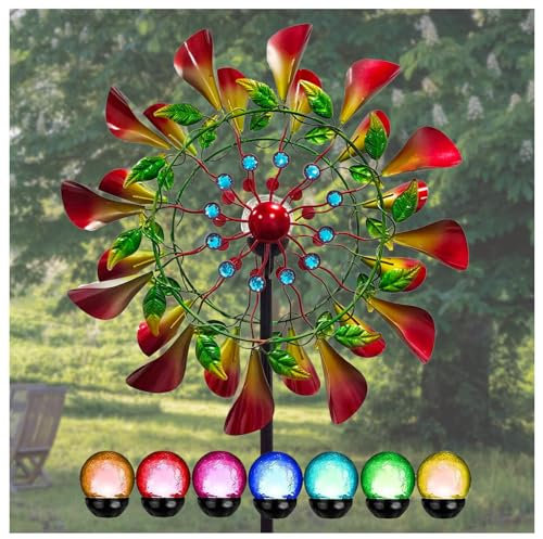 Solar Windrad Garten Metall Groß 210 cm Windrad Garten XXL Edelstahl Kugellager FüR Terrasse Und Garten