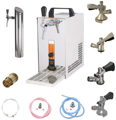 Set completo di stilli per birra PYGMY 20/K con pompa a membrana, refrigeratore a secco a 1 condotto in acciaio inox, 25 litri/h, con colonna, Green Line (testa di spillo)