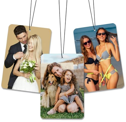 EinzigGeschenk Personalisiertes Auto Lufterfrischer mit eigenem Foto & Text – 20 Duftsorten & 5 Formen – Umweltfreundliches Papier – Spiegelanhänger für Auto-Deko oder Geschenk (Rechteck)