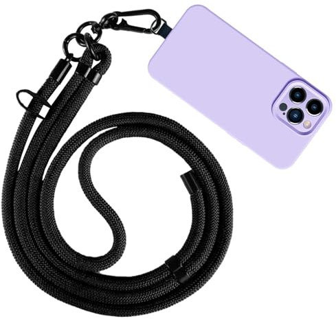 Soporte para teléfono, correa de nailon antirrobo, correa cruzada con parche, correa de nailon ajustable para el cuello compatible con la mayoría de teléfonos inteligentes, Negro, Refer to description