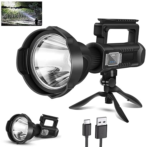 Faro ricaricabile, torcia a LED da 2000000 Lumen con 4 modalità, treppiede, USB C, impermeabile IPX5 per attività all'aperto come pesca, canottaggio e campeggio