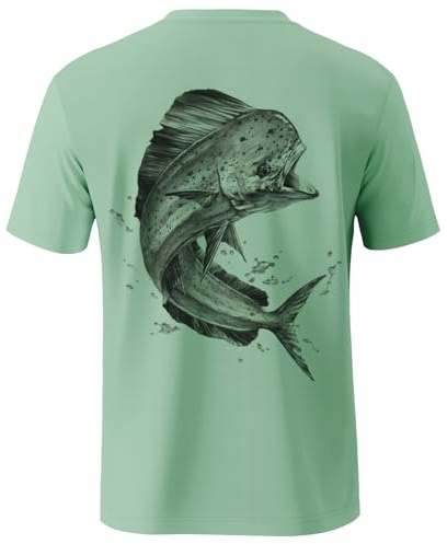 Palmyth Mens Fishing Shirts UPF 50+ Sun Protection Short Sleeve UV T-Shirts Breathable Quick-Dry (Seafoam/Mahi, XL)