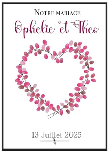 H&J créations Arbre à empreintes mariage cœur – Livre d’or original personnalisable – Affiche invités souvenir – Cadeau mariés – Animation ludique cérémonie – Déco murale mariage