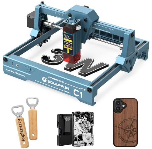 SCULPFUN C1 3W Mini-Laser Gravurmaschine, tragbare Lasergravurmaschine, 0,04 mm hochpräzise Lasergravurmaschine, bis zu 10.000 mm/min Geschwindigkeit, Plug-and-Play-All-in-One-Maschine