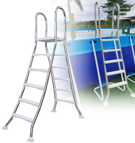 160cm robuste Poolleiter aus Edelstahl 304 doppelseitige oberirdische Poolleiter 5 Stufen Pooltreppe über dem Boden Pooltreppe über dem Boden robuste rutschfeste Leiter mit Einer,63 inch