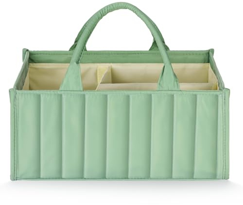 HAGOT Baby blöja Caddy Organizer, skötbord arrangör, bärbar skötarrangör, med fack, för våtservetter och babysaker, grön