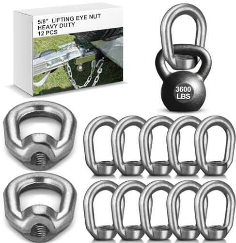 Frienda 12 Pcs 5/8 Heavy Duty Lifting Eye Nut Hot Dip Galvanized Drop Forged Steel Threaded Fastener UNC Standard Ring Shape Lifting Wll 3600 Lbs