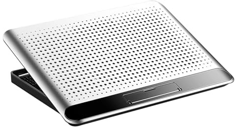 Ventola di raffreddamento per laptop in alluminio, supporto rialzato di raffreddamento regolabile in altezza e design silenzioso della ventola, funzionalità di rilascio del calore efficiente, base di