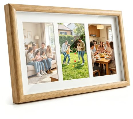Bilderrahmen für Mehrere Bilder 21x37 cm, Bilderrahmen Collage Holz 10x15cm | Bilder Collage für 3 Fotos mit Passepartout, Fotorahmen für Mehrere Fotos mit Acrylglas für Dekoration Andenken Geschenke