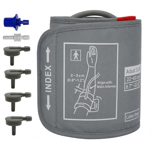 Manguito Monitor de Presión Arterial con 6 Conectores,Gris | Manguito Brazo Superior para Circunferencia de 22-60 cm Compatible con Omron, Banda de Esfigmomanómetro Brazalete de Repuesto