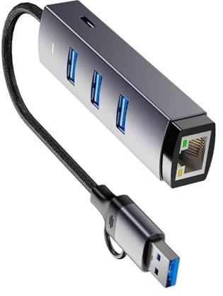 Aqvjd Adattatore da USB 3.0 a Ethernet con design a doppia interfaccia per una connessione di rete e trasferimento di file senza interruzioni Dongle Ethernet USB