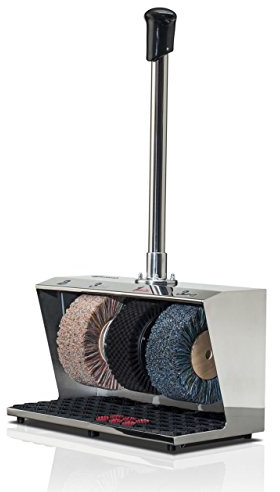 Heute Schuhputzmaschine Polifix 2 - Bodenpoliermaschine mit Gummi-Bürsten und Metall-Griff, Silber, 3 breite Bürsten, Kontakttaster, verchromtes Gehäuse, 25 kg