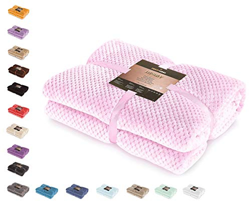 DecoKing Coperta Plaid Pile 150x200 cm per Letto una Piazza e Mezza Calda Accogliente e Spessa in Morbido Velluto Stile Scandinavo Per Letto Divano Sedia Tutte le Stagioni Rosa Polvere Henry