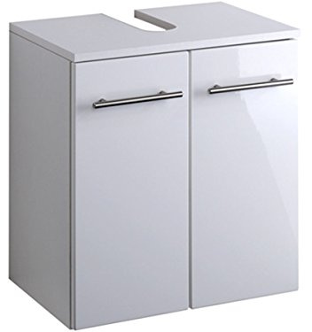 möbelando Waschbeckenunterschrank >Parma< in Weiß/Hochglanz aus MDF - 50x53x34cm (BxHxT)