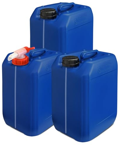 Wilai GmbH Lote de 3 bidones de Polietileno/Jerrycan 10 L Azul DIN 51 + 1 Grifo aeroflow Calidad alimentaria (3x22041+22011)