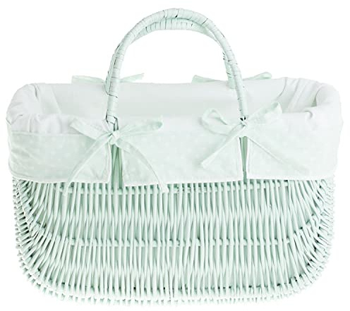 e-wicker24 Alles aus Weide Einkaufskorb aus Weide, Weidenkorb in Mint, oval, Bügelkorb mit Garnierung, Geschenkkorb