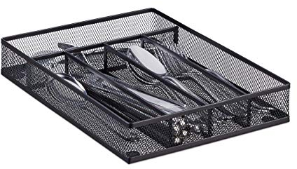 Relaxdays Besteckkasten Metallgeflecht, Besteckeinsatz offen, Größe M, HBT: ca. 5 x 23,5 x 31,7 cm, schmal, schwarz