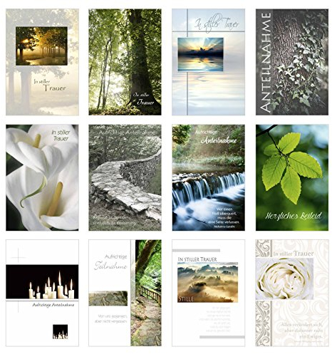 Edition Seidel Set 12 einfühlsame Trauerkarten/Beileidskarten mit Umschlag. Trauerkarte Beileidskarte mit Spruch schreiben (Doppelkarten/Klappkarten mit Briefumschlag (20036)