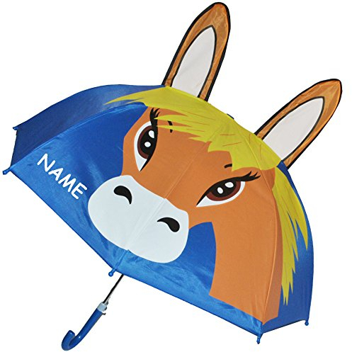 alles-meine.de GmbH 3-D Effekt Regenschirm - Pferd - Fohlen/Tier - Kinderschirm Ø 74 cm - Kinder Stockschirm - großer Schirm für Mädchen Jungen - Kinderregenschirm/GLOC..