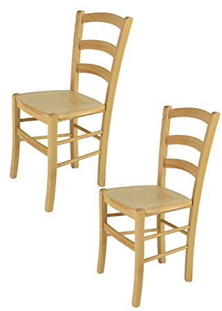 t m c s Tommychairs - 2er Set Stühle Venice für Küche und Esszimmer, robuste Struktur aus lackiertem Buchenholz im Farbton Naturfarben und Sitzfläche aus Holz