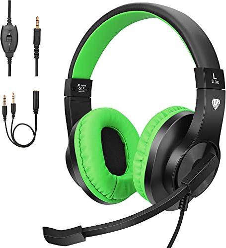 ShinePick Gaming Headset mit Mikrofon per Kinder, 3.5mm Wired Leicht Bequem Overear Bass Surround Gaming Kopfhörer for PS4/ Xbox One/s/PC/Computer (Grün)