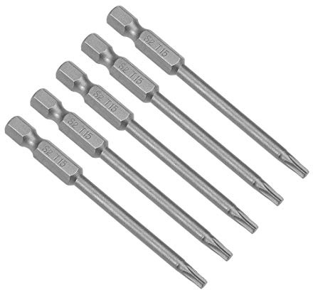 sourcing map 5 Stück T15 Torx Bit Set, 75mm Länge 1/4 Zoll Hex Sechskant S2 | Stahl Magnetisch Bitsatz für Sicherheit Schraubendreher Akkuschrauber Schrauben Werkzeug