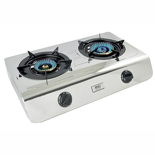 NJ Réchaud à Gaz Portable Double Cuisinière en Acier Inoxydable 60cm Surface de Cuisson Intérieure NJ-60SD
