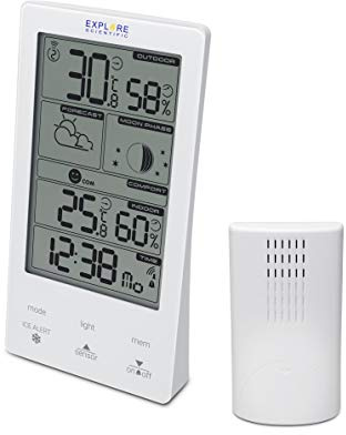 Explore Scientific WSH4009GYE000 Station météo avec écran Tactile Noir et Blanc, prévisions du Temps, Double Alarme, Phases de Lune, Blanc
