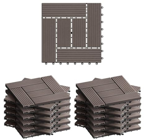 WOLTU WPC Terrassenfliesen Holzoptik, Coffee (22 Stück / 2 m²) | Premium WPC ohne Verwitterung, rutschhemmend, Klickverbindung ohne Werkzeug, für Garten und Terrasse nutzbar, langlebig