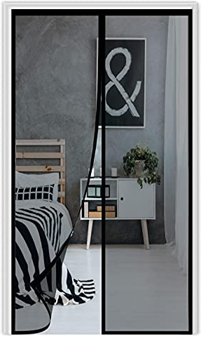 Magnet Fliegengitter Tür，85x200cm (33.46x78.74in) Balkontür Fliegengitter Tür ，Magnetisch Automatisches Schließen，für Balkontür Wohnzimmer Terrassentür ，Einfache Installation，Schwarz