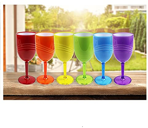 Set of 6 Plastic Wine Glasses Plastic Reusable Drinking Glasses Goblets Perfect for Indoor & Outdoor Dining Parties & BBQs