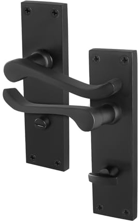 EAI Black Victorian Scroll Bathroom Handles, 1 Pair of Matt Black Internal Lever Door Handles on Backplate