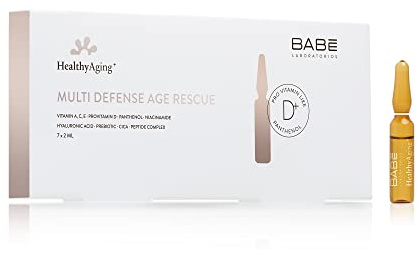 Laboratorios Babé – Multi Defense Ampollas Age Rescue 7x2ml | HealthyAging+ | Regenerador y Revitalizante | Piel Tersa e Hidratada |Ampollas Para las Arrugas | Vitamina A, B3, B5, C, E |Pro-Vitamina D
