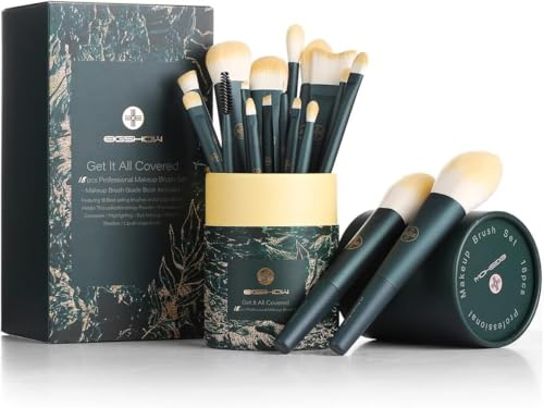 EIGSHOW Make-up-Pinselset, 18 stück professionelles Schminkpinsel set mit Öko-Zylinder, 2 Becherhalter, hochwertiges synthetisches Kosmetikpinsel für Foundation, Puder, Concealer, Rouge
