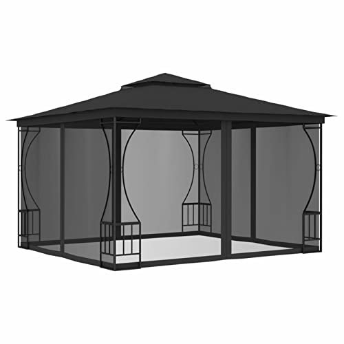 Kstyhome Pavillon mit Netz, Partyzelt, Gartenpavillon, Zeltgarage, Bierzelt, Weidezelt, Carport, Lagerzelt Winterfest, Garagenzelt, 300x300x265 cm Anthrazit