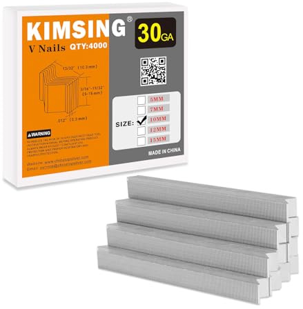 KIMSING Clous en V de 10 mm de longueur de jambe, 4000 pièces/boîte, clous de jonction en bois dur, pour pistolet à clouer V1015 pour cadre photo, menuisier en V, cloueuse en V