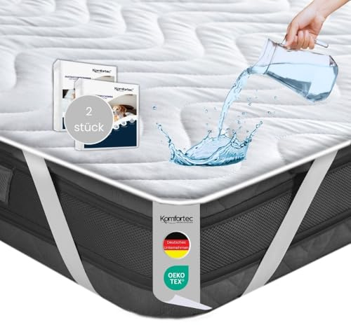 Komfortec Wasserdichter Matratzenschoner 180x200cm 2er-Set | Anti-Milben, Atmungsaktiv, Kein Knistern | Oeko-TEX Zertifiziert | Matratzen Inkontinenzauflage für Boxspringbetten