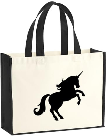 Huuraa Jutetasche Einhorn Silhouette Geschenk | Großer Shopper 21 Liter Juteshopper Black Tasche aus Jute und Baumwolle Einkaufstasche Geschenkidee Tragetasche mit Motiv