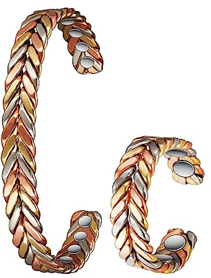Set di gioielli in rame puro per la terapia magnetica dell'artrite, bracciale e anello per la terapia magnetica del drenaggio linfatico per alleviare l'artrite e l'emicrania (3500 gauss) (A)
