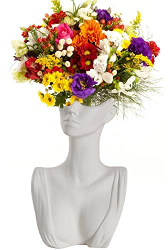 Kvinnlig Kroppsvas, Keramik Kroppskonstvas Kvinnlig Form för Dekoration, Kvinnlig Form Ansiktsvas, Modern Skulpturvas Halvt Ansikte Kvinnor Kroppsvas Huvud Blomvas för Bord(Vit)