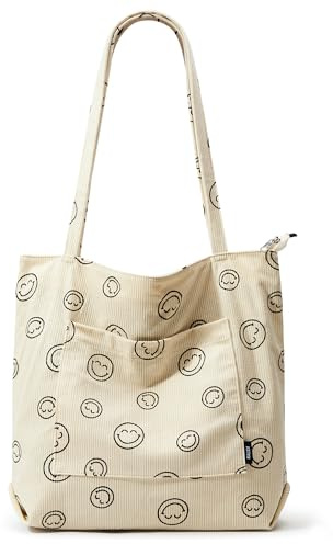 KALIDI Cord Tasche Damen Umhängetasche Groß Shopper Tasche Handtasche | Schultertaschen mit Reißverschluss Tote Bag mit Taschenfach für Arbeit Büro Reisen Einkaufen Schule