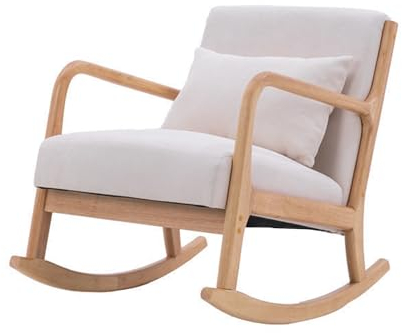 LOERSS Mordern Nursery Glider Rocker Lounge-Sessel, Schaukelstuhl Aus Holz, Allwetter-schaukelstuhl Für Innenräume Im Freien, Glider, Mit Gepolstertem Sitz, Bequeme Rückenlehnenneigung(White)