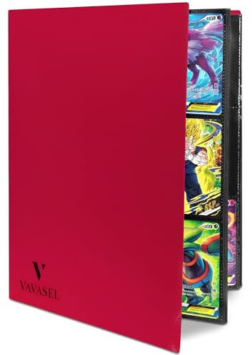 Vavasel 9 Pocket Trading Card Album Folder - 360 Side Loading Pocket Binder for Collectible Cards, TCG, Trading Card Game, and Sports Cards (Red)
