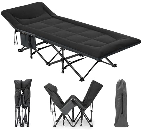 YITAHOME Feldbett Klappbar für Erwachsene, Robustes Campingbett mit Einer Traglast von 260 kg, Starkes Gestell mit Dickeren Rohren, Feldbett mit Tragetasche für Reisen/Büro/Outdoor, Schwarz