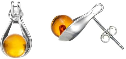 Echte baltische Bernstein-Stiefel-Ohrstecker für Damen in Sterlingsilber, satte Cognac-Farbe