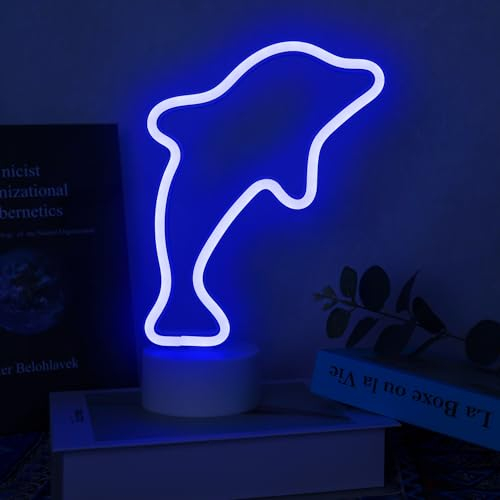 Aslanka Dauphins Enseigne lumineuse au LED - décoration murale veilleuse USB/néon à piles pour anniversaire cadeau fête enfants salon décoration
